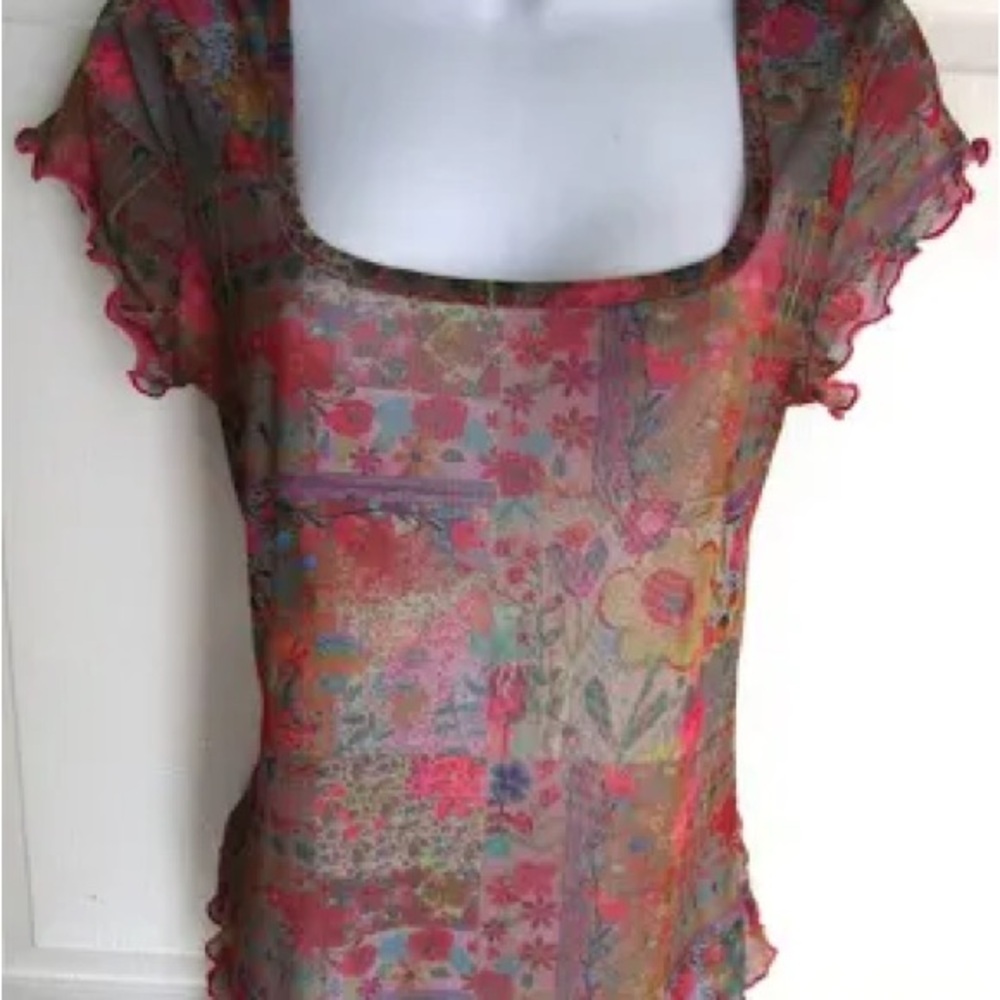 Natural life Bohemian Wide-Leg Mesh Floral Tiered Pants/top set- Multicolor - Picture 4 of 6